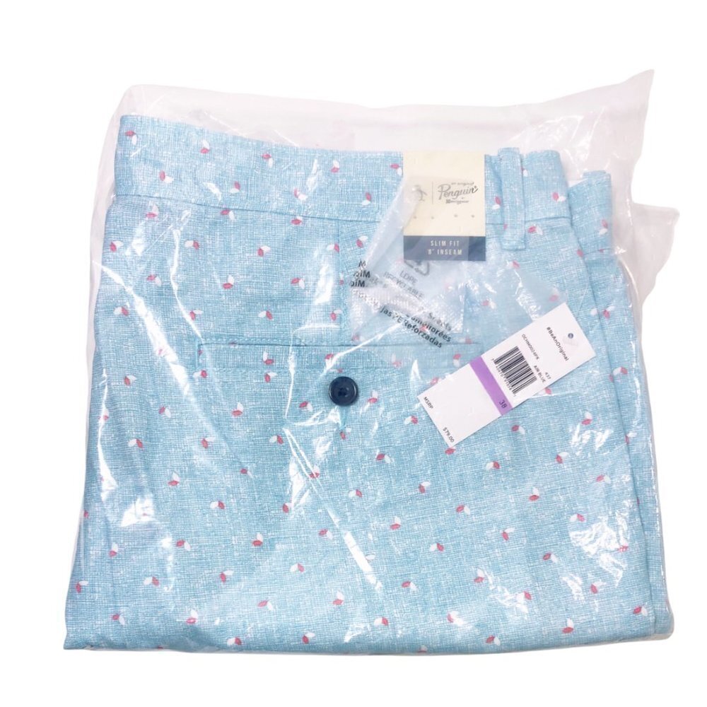 Original Penguin Mens Light Blue Bermuda Shorts Pockets Geo Print Sz 38 New - Picture 8 of 12